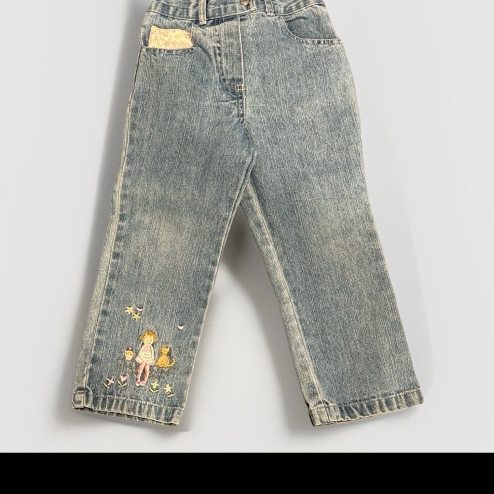 Vintage Toddler Girls Jeans Size 3T | Embroidered Star Wave & Cat Denim - Picture 2 of 6